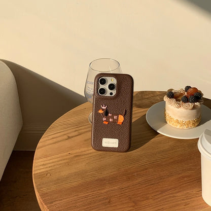 【アニマルシリーズ】ドッグ 犬 猫 モチーフ 刺繍入りレザー調 スマホケース ダックスフンド フレンチブルドッグ ｜iPhone対応 #250422