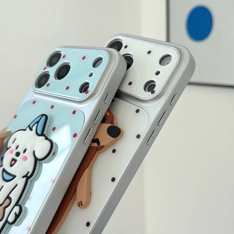 立体 犬 ドット柄 iPhoneケース｜かわいい アニマル 3Dモチーフ・ストラップ付き #260065