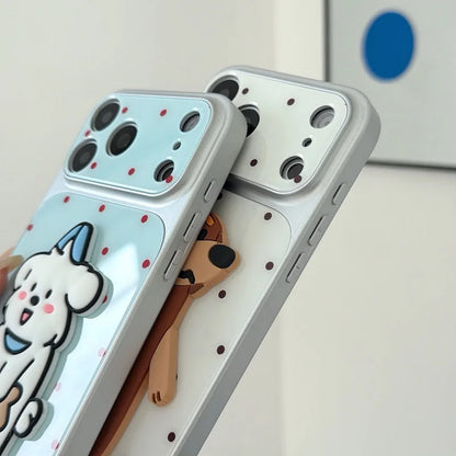 立体 犬 ドット柄 iPhoneケース｜かわいい アニマル 3Dモチーフ・ストラップ付き #260065
