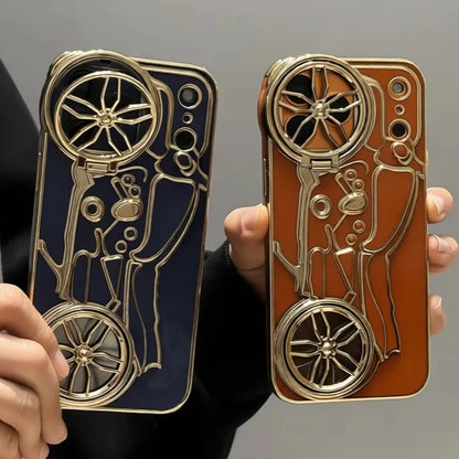 くるくる回る タイヤ 自転車 メタルバイク iPhoneケース｜立体ラインデザイン #240508