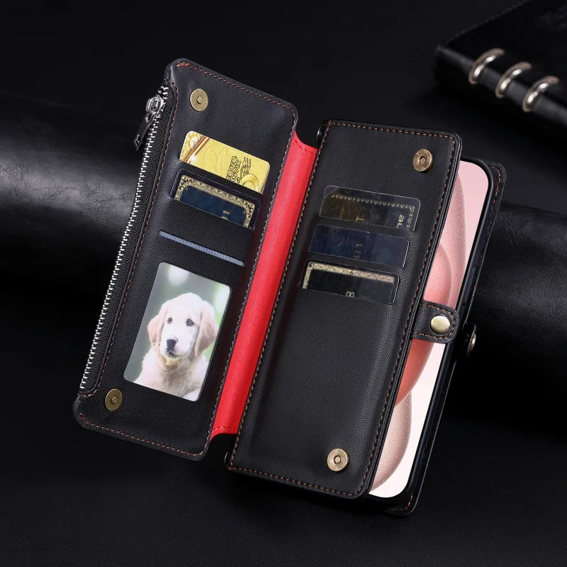 【ブックスタイル】シンプル レザー調 財布一体型 ブックスタイル 手帳型 iPhoneケース｜ショルダー対応 #240126