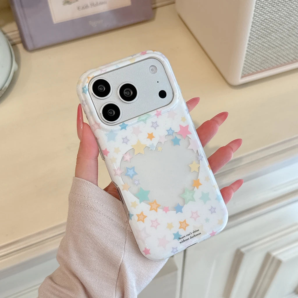 パステル カラフルスター ハートくり抜き iPhoneケース｜韓国ガーリー・星柄 #230824