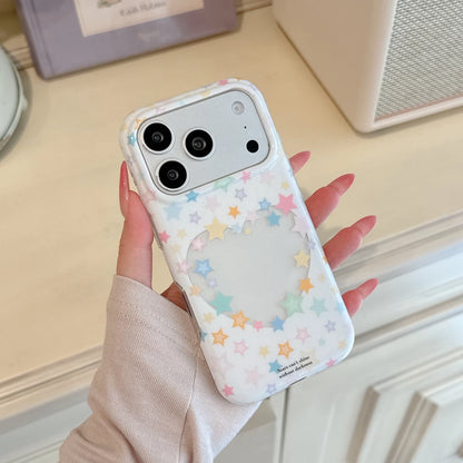 パステル カラフルスター ハートくり抜き iPhoneケース｜韓国ガーリー・星柄 #230824