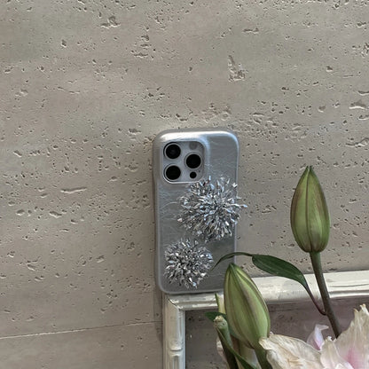 【クリスタルブロッサム】キラキラ シルバー ビジュー ホルダー付き ラグジュアリー スマホケース｜iPhone対応 #250426