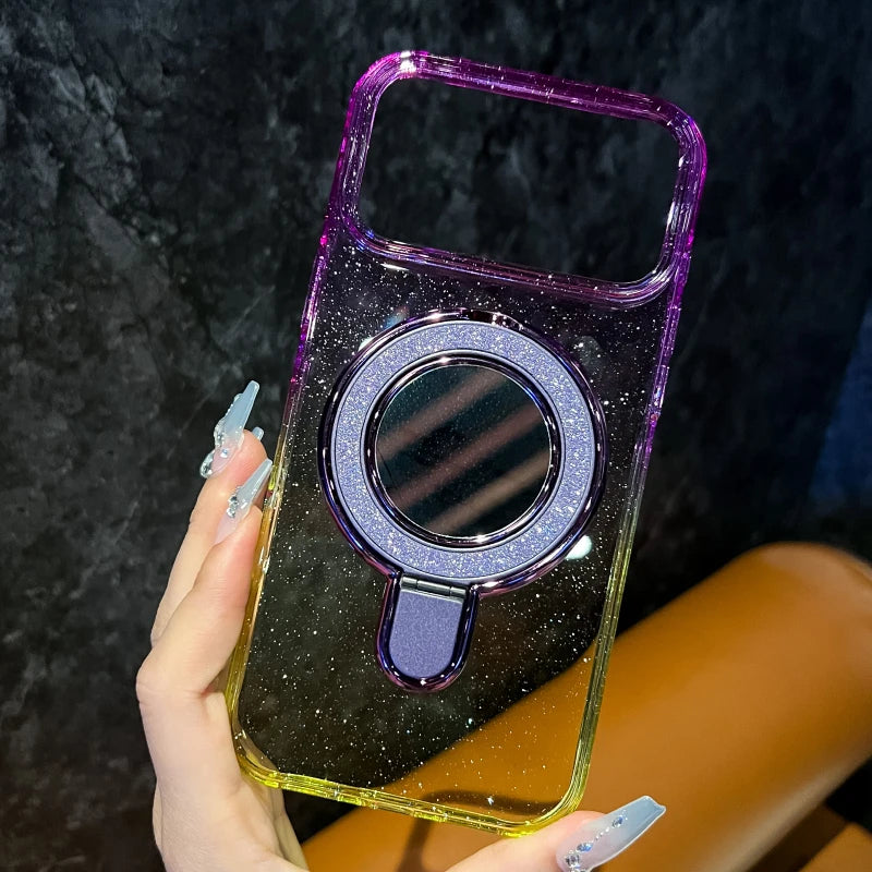 バイカラー クリアグラデーション Magnet内蔵 iPhoneケース｜ミラー リンググリップ #230727