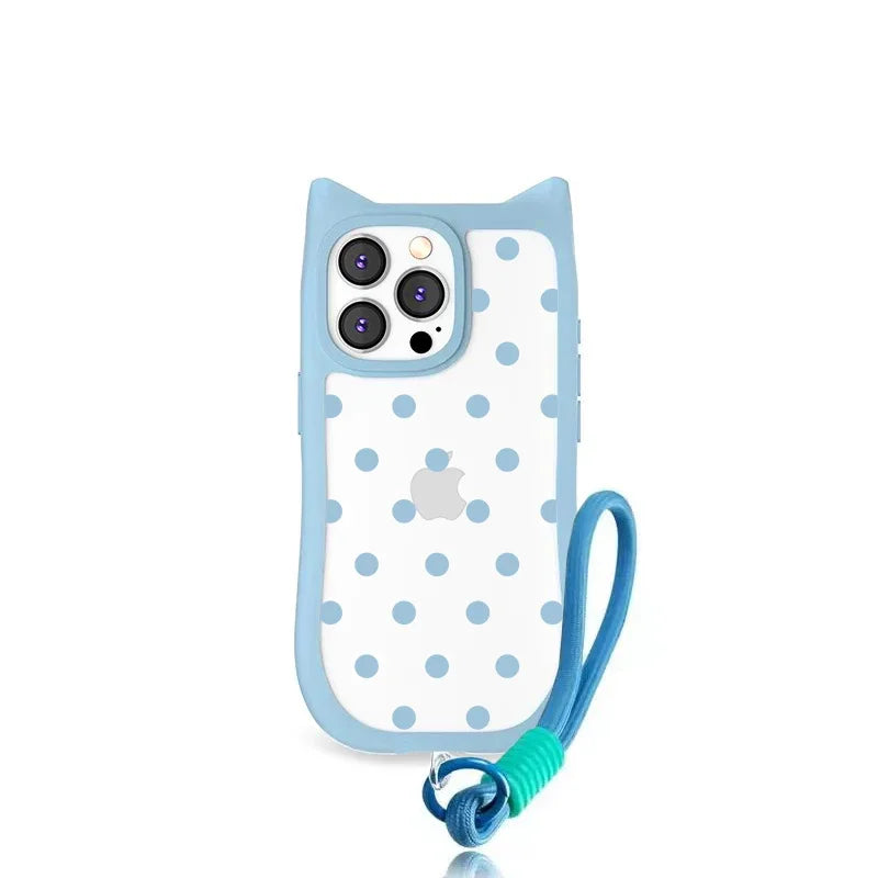 【猫耳シリーズ】ハートドット クリア iPhoneケース｜水玉 クリアケース #240220