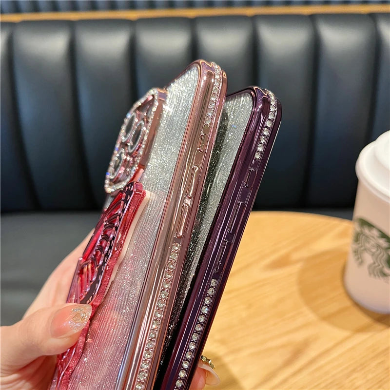 立体メタリック バタフライ iPhoneケース｜グリッター ラメ #240225