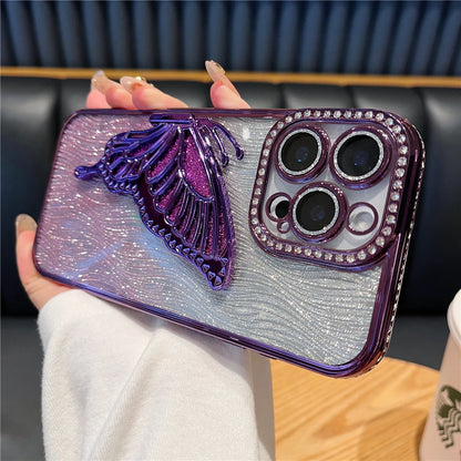 立体メタリック バタフライ iPhoneケース｜グリッター ラメ #240225