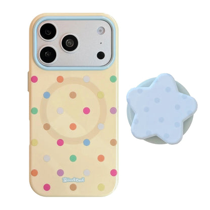 【マグネット内蔵】スターモチーフグリップ付きドット柄 iPhoneケース カラフル PCA #261216