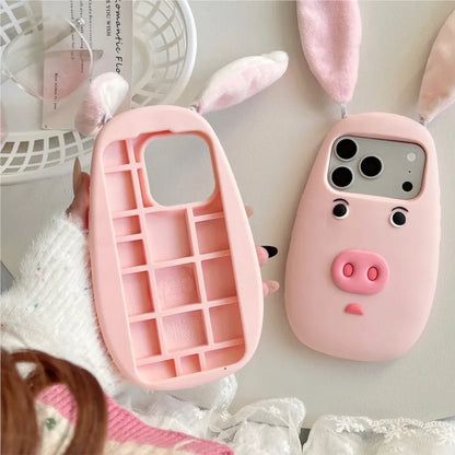 PIG フェイス 耳付き ブタ iPhoneケース｜3D 立体モチーフ #240315