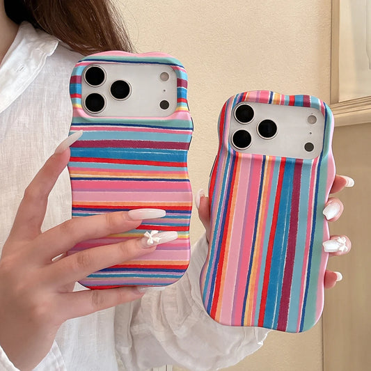 ウェーブフレーム マルチカラー ボーダー iPhoneケース｜カラフルストライプ #230805