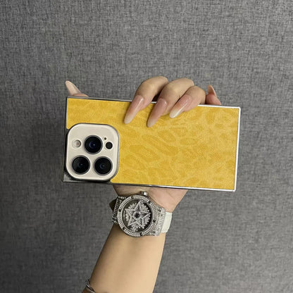 【スクエアシリーズ】 ヒョウ柄 レオパード メタリックフレーム スクエア スマホケース｜iPhone対応 #250815