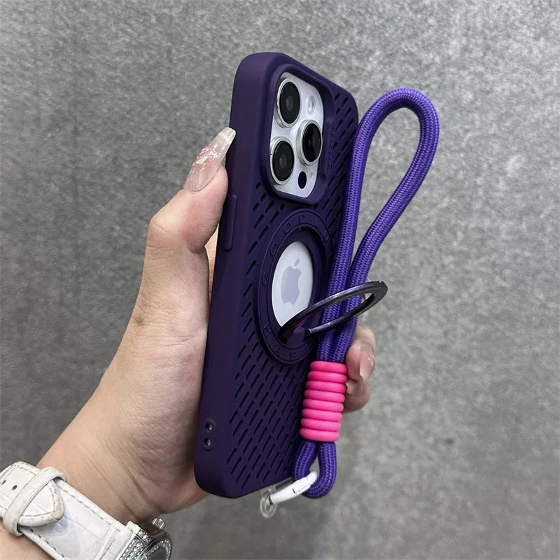 耐衝撃 iPhoneケース ロープストラップ付き マグネット対応 落下防止 スポーツ風デザイン シリコンケース ｜iPhone対応 #250410