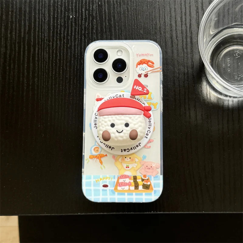 【Magnet内蔵】SUSHI PARTY スマホケース｜ゆるかわ 寿司 グリップ付き｜iPhone対応 #241202