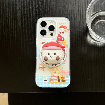 【Magnet内蔵】SUSHI PARTY スマホケース｜ゆるかわ 寿司 グリップ付き｜iPhone対応 #241202