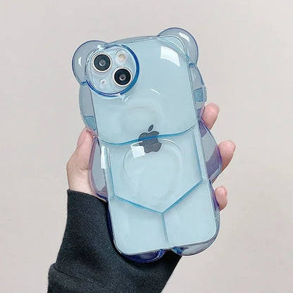 【透明くまちゃん】立体ベアシリコンケース｜iPhone対応 #250707