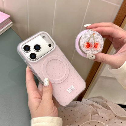 チェリーグリップ ドット柄 ピンク Magnet内蔵 iPhoneケース｜淡色・ガーリー #260047