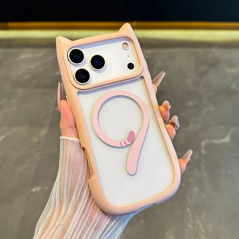 【猫耳シリーズ】Magnet内蔵 しっぽデザイン カラーフレーム iPhoneケース #240215