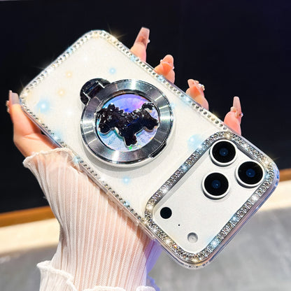 くるくる回る ユニコーン 馬 リングスタンド付き ホログラムラメ iPhoneケース #240511