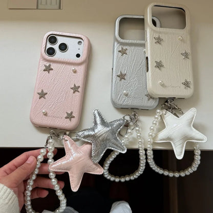 スター モチーフ レザー調 iPhoneケース｜パールストラップ付き #260222