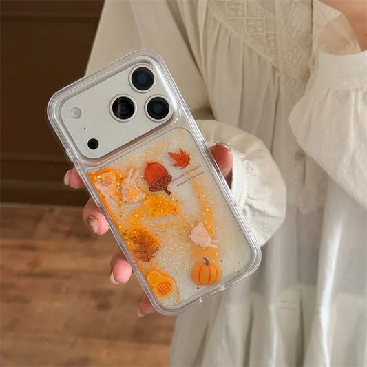 【流れるシリーズ】どんぐり もみじ 秋モチーフ きらきらラメ グリッター クリアスマホケース｜iPhone対応 #241018