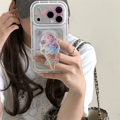 アイスクリーム 透明感クリア スタンドグリップ付き iPhoneケース｜ガーリー・デコ風 #260023