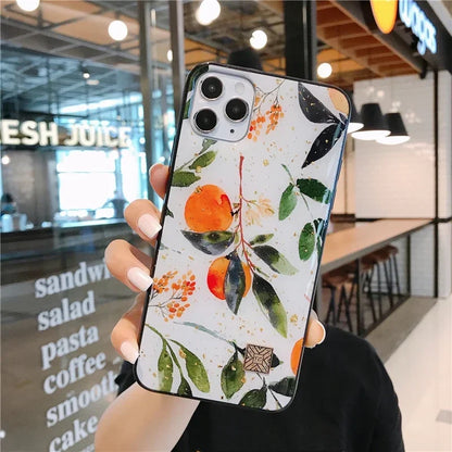 【ボタニカルアート】水彩フルーツ＆リーフ柄 スマホケース｜iPhone対応 #250619