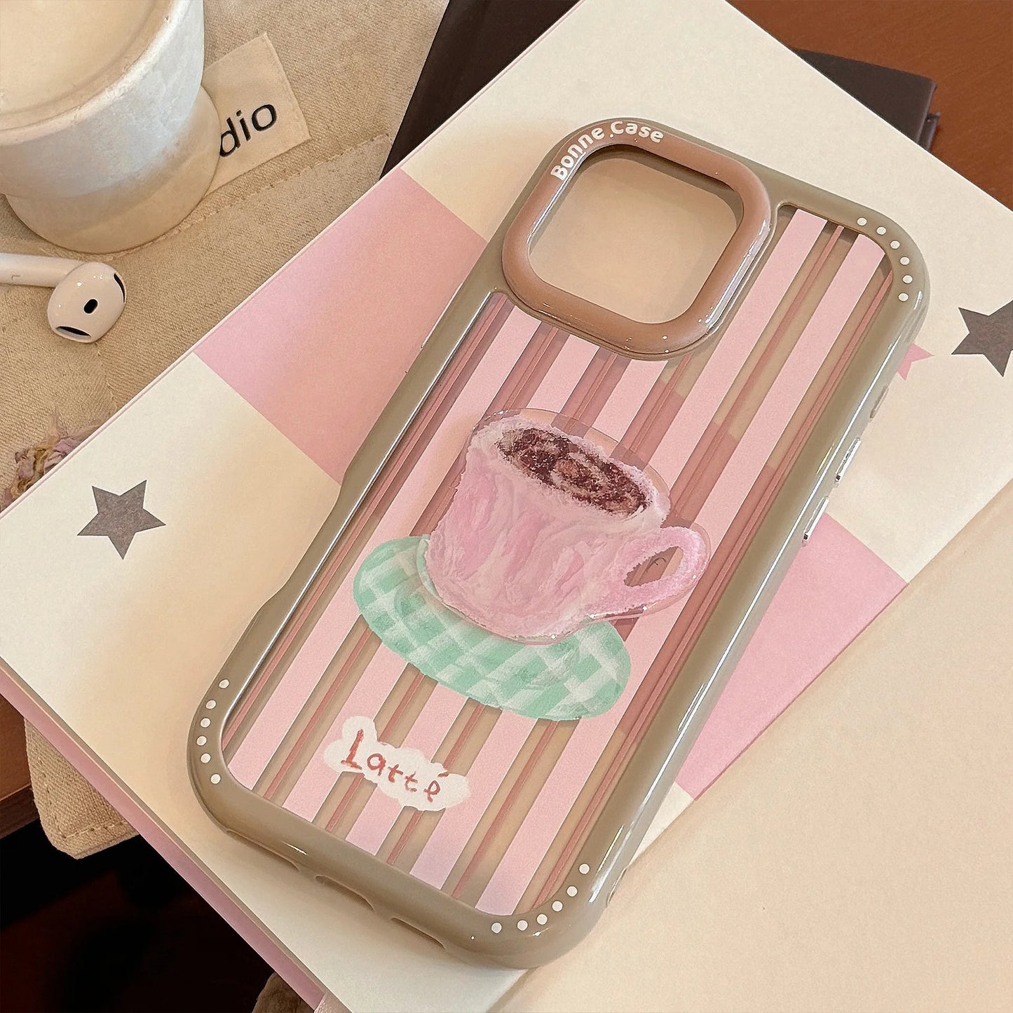 【カラフルストライプ】プリン ケーキ コーヒー スイーツ デザート アートスマホケース｜iPhone対応 #240925