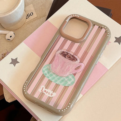 【カラフルストライプ】プリン ケーキ コーヒー スイーツ デザート アートスマホケース｜iPhone対応 #240925