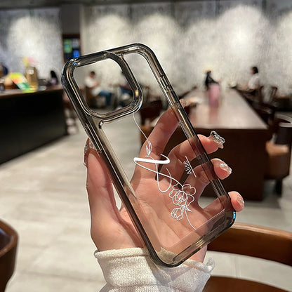 【カスタムシリーズ】ローズ イニシャル クリア iPhoneケース｜筆記体・名入れ対応 #260219