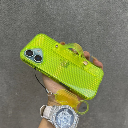 【ネオンシリーズ】イエローライン ハンドル付き 半透明 クリアスマホケース｜iPhone対応 #251013