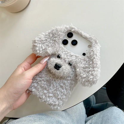 【もこもこプードルファー】耳付き 犬 Dog 3D立体デザイン スマホケース｜iPhone対応 🐶✨ #250103