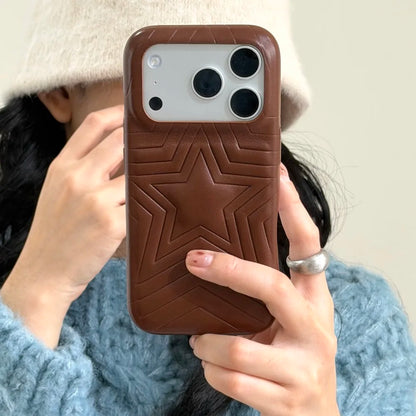 【スターエンボス】立体スター 星柄  型押しステッチ レザー調 スマホケース｜iPhone対応 #240615