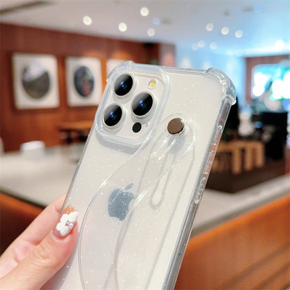 【クリアシリーズ】キラキラ グリッター 落下防止 ハンドストラップ付き 大人可愛い おしゃれ 耐衝撃 透明 スマホケース｜iPhone対応 #250403