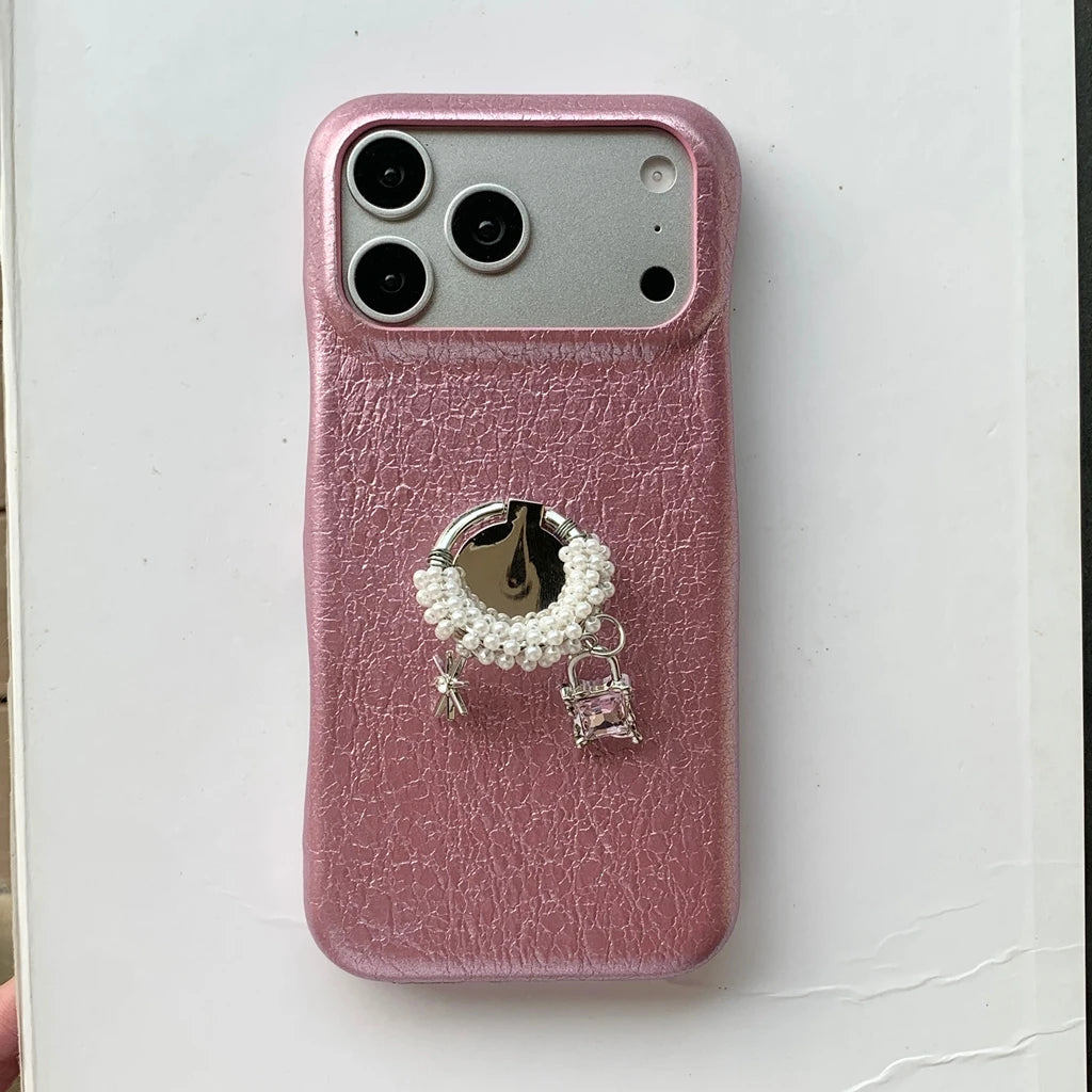 チャーム パール リング付き iPhoneケース｜レザー調・アクセサリー風 ＃230731