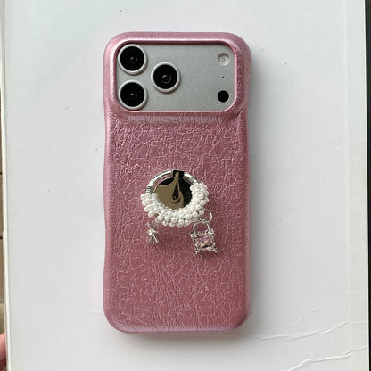 チャーム パール リング付き iPhoneケース｜レザー調・アクセサリー風 ＃230731