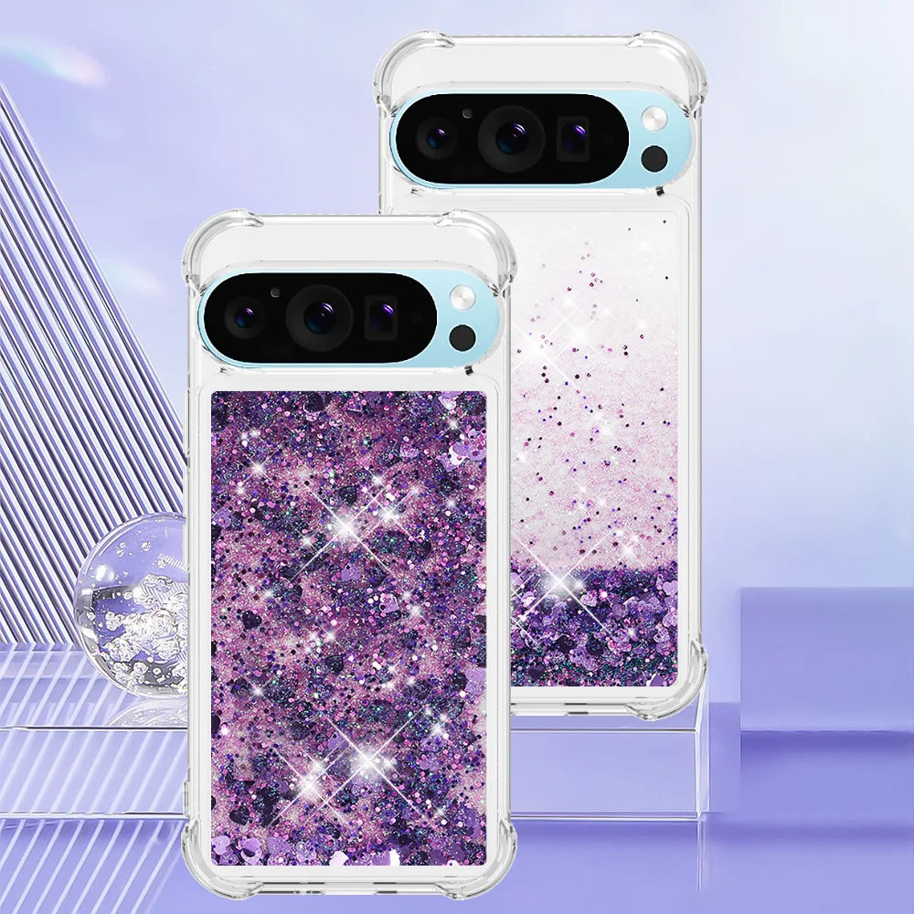 【Google Pixel対応】グリッター 流れるラメ クリアカバー｜キラキラ・きれい・透明  #261062