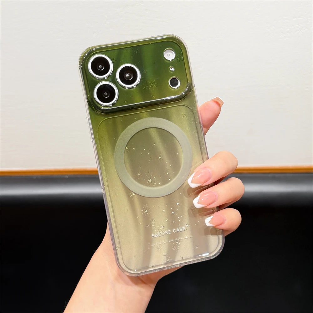 ウェーブ グラデーション ラメ入り Magnet内蔵 iPhoneケース｜キラキラ・クリア #261250
