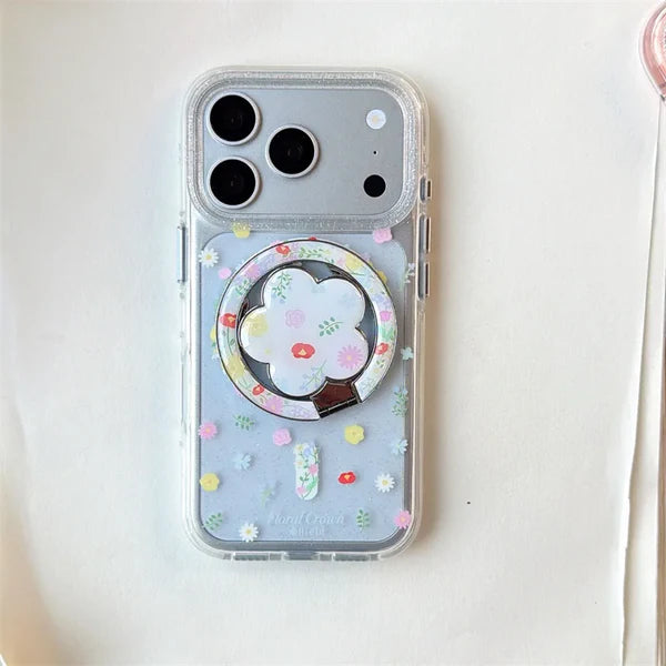 【カラフル】フラワーiPhoneケース Magnetスタンド クリア ｜ナチュラル・韓国風 #231025