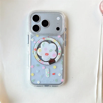 【カラフル】フラワーiPhoneケース Magnetスタンド クリア ｜ナチュラル・韓国風 #231025