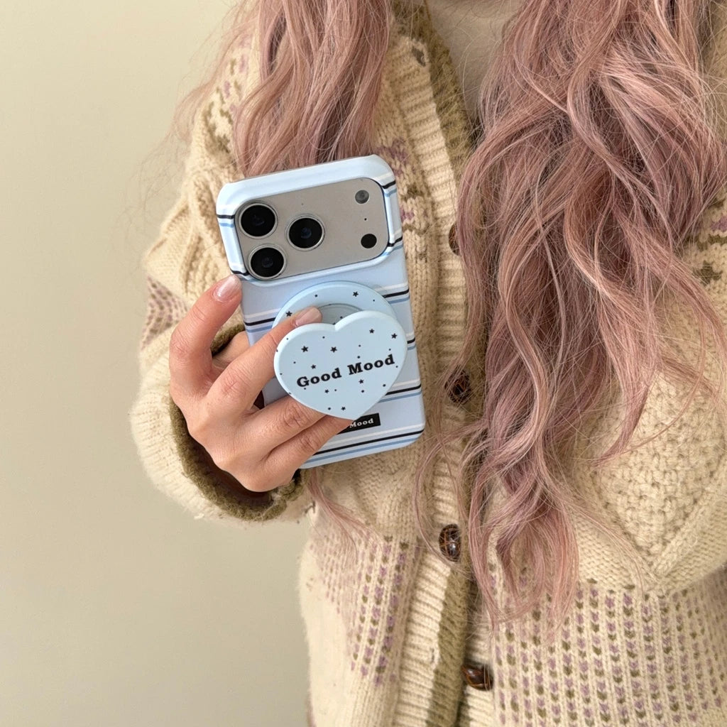 ハートグリップ Magnet内蔵 ボーダー iPhoneケース #240504