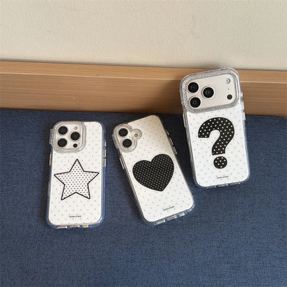 モノトーンドット 水玉 モチーフデザイン 星 ハート ？ iPhoneケース #230928