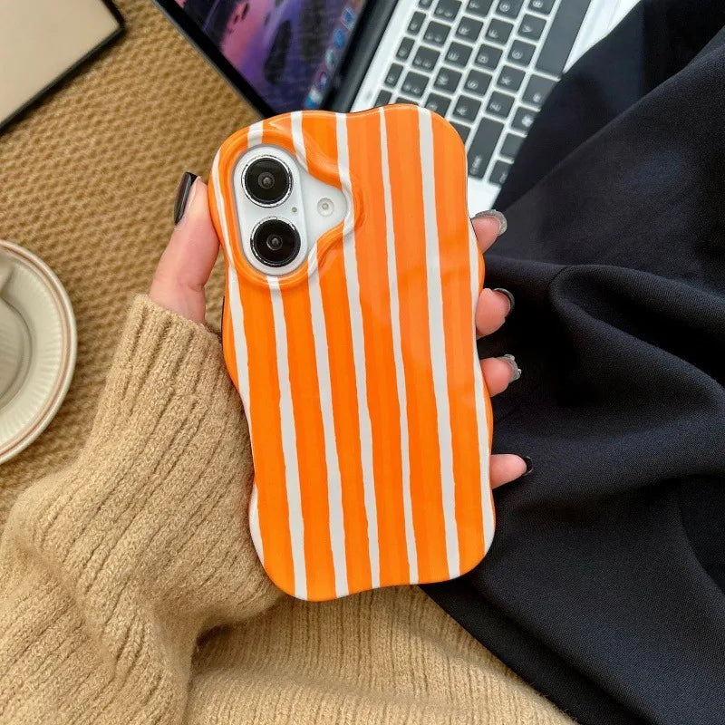 【ウェーブシリーズ】ポップカラー ボーダー ストライプデザイン スマホケース｜iPhone対応 #250823