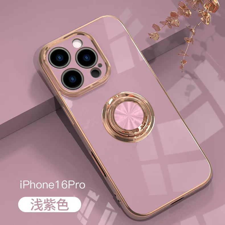 リングスタンド付き ゴールド メタルフレーム iPhoneケース #240113