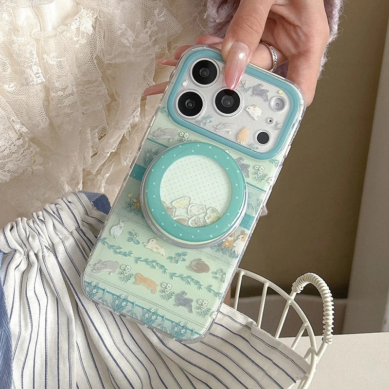 うさぎガーデン Magnet内蔵グリップ付き iPhoneケース｜淡色・ナチュラルラビット #231128