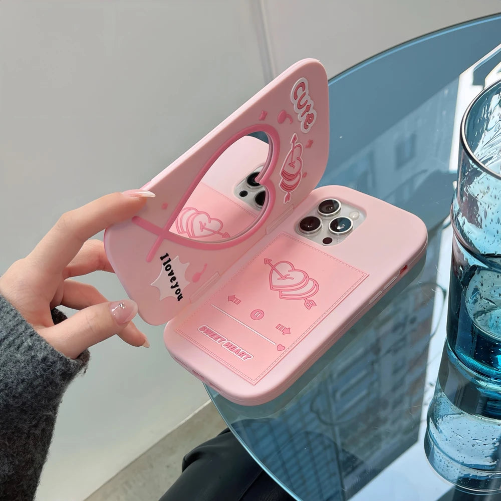 【ラブリーミラーハート】キュートハート×ミラー付き スマホケース｜iPhone対応 #240816