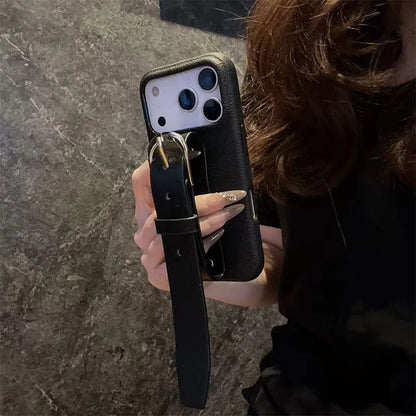 【レザーシリーズ】ベルトデザイン 高級感 レザー調 スマホケース｜iPhone対応 #251124