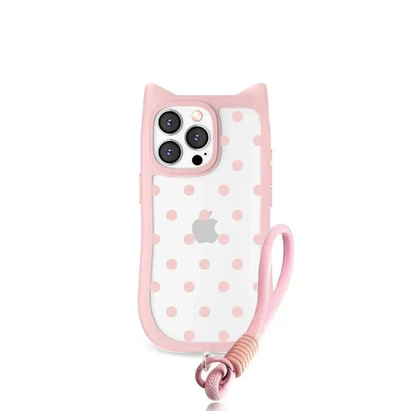 【猫耳シリーズ】ハートドット クリア iPhoneケース｜水玉 クリアケース #240220