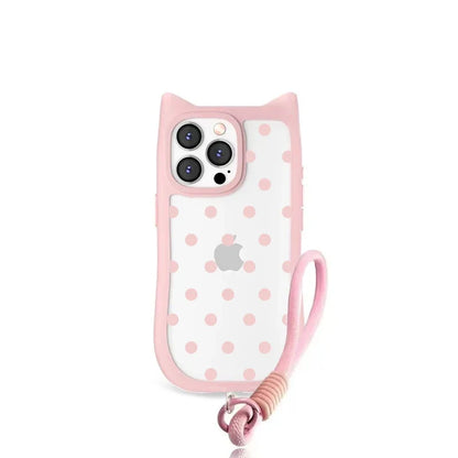 【猫耳シリーズ】ハートドット クリア iPhoneケース｜水玉 クリアケース #240220