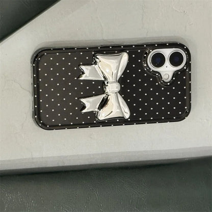 【ドットリボン】立体 メタリック リボン付き ガーリースマホケース｜iPhone対応 #250417